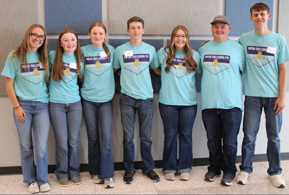 Vinton Shellsburg FFA officer team that participated in COLT: Bri Dulin, Zoey McClintock, Ciara Dods, Cole Birker, Abby McKenna, Will McKenna, and Levi Lutz. . Click to read article