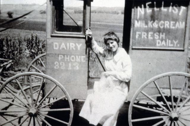 The Nellist family's dairy truck. Photo is either Gertrude or her sister.
