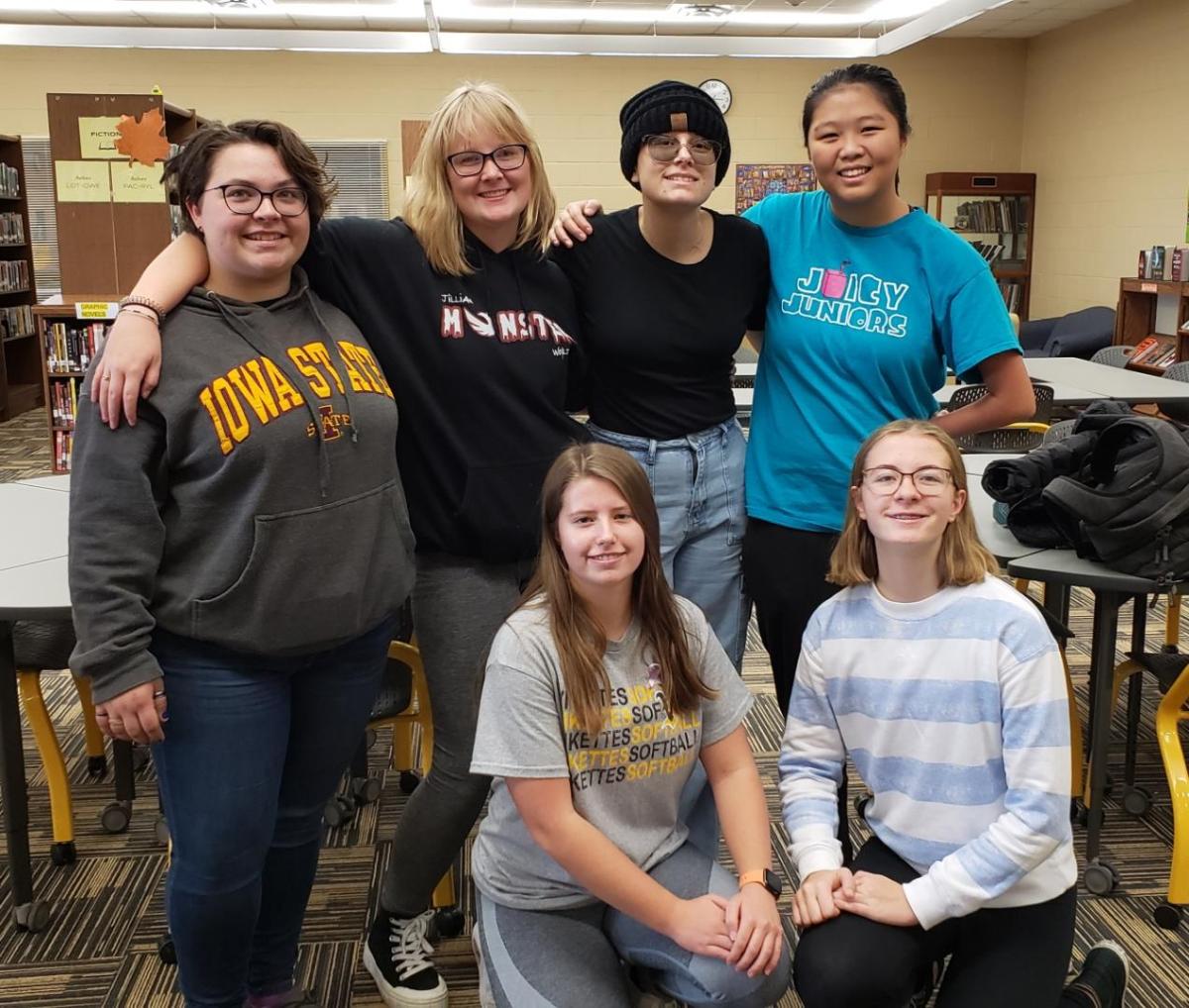 Back left to right: Sam Lundvall, Athena McCauslin, Brittany Steinburg, Qin Stephenson. Front left to right: Victoria Humiston, Rachel Rollinger. Not pictured: LeeAnne Lubbock