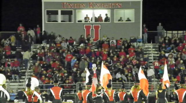 The Union Marching Band performs during halftime of the team's final game of the regular season.