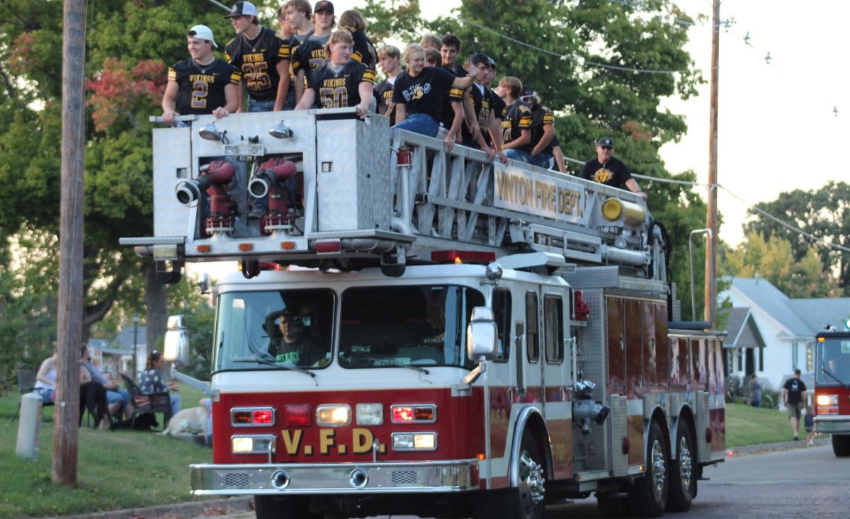 The Vikings Football Team lead the Homecoming Parade on Thursday night.