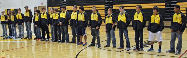 VSHS wrestlers and their managers line up before the 2012 Labor Auction Thursday evening.